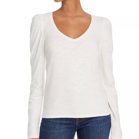 Nation LTD White Puff Shoulder V-Neck Tee | Size XS | NWT - Picture 1 of 10